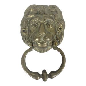 Vintage Large Brass Lion Door Knocker, Heavy Ornate Old Brass Patina