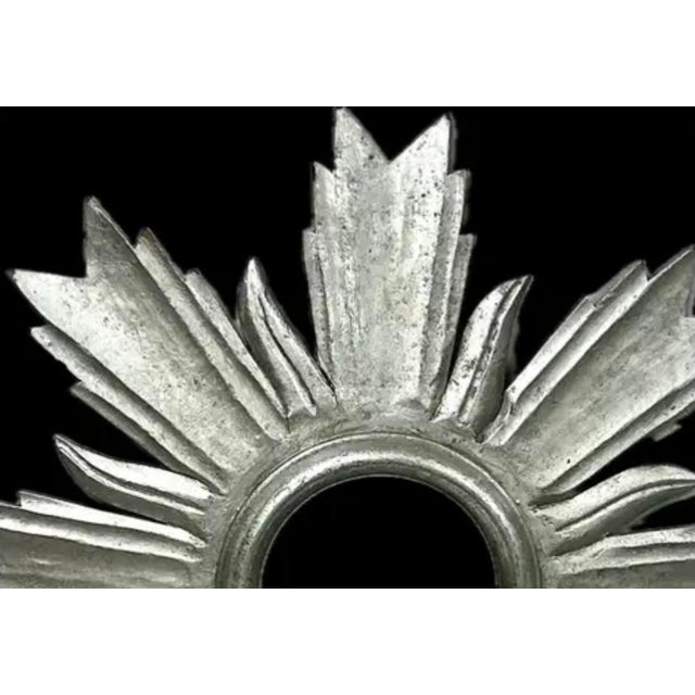 Mid-Century Modern Silver Wooden Sunburst Mirror For Sale - Image 3 of 7