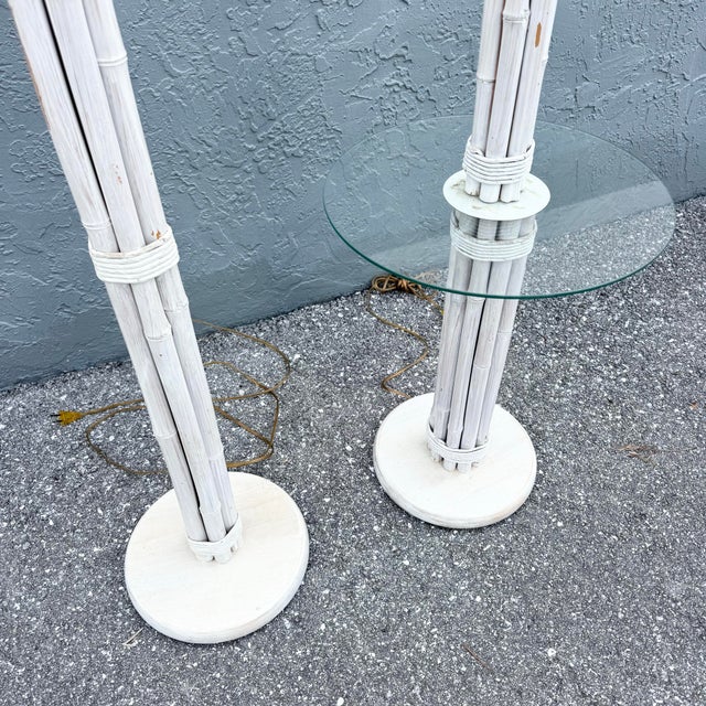 Mid 20th Century Mid 20th Century Boho Chic Coastal Bamboo Table and Floor Lamps - Set of 2 For Sale - Image 5 of 8