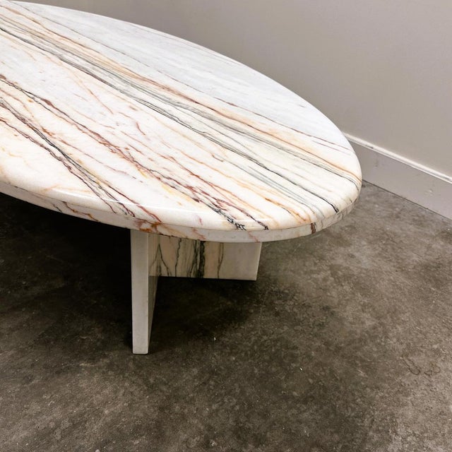 Oval Breccia Sarda Striato Marble Coffee Table, Italy, 1980s For Sale - Image 10 of 15