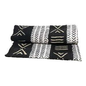 African Black and White Mud Cloth Textile Mali 62" by 36"