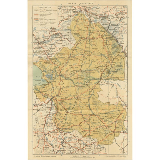 Antique Map of Drenthe and Overijssel, 1914 For Sale