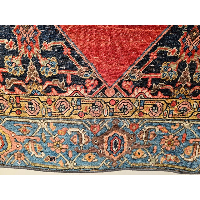 Vintage Persian Bidjar Gallery Rug, Hand-Knotted Wool, Geometric Pattern, Carnelian Red & Blue, 5x9 For Sale - Image 16 of 18