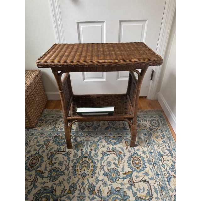 Rustic European Late 20th Century Brown Wicker Rattan Table With Magazine Rack For Sale - Image 3 of 8