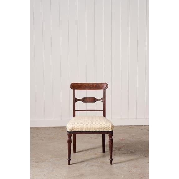 Set of 6 | English Victorian Mahogany Dining Chairs With Newly Upholstered Tiny Blue Dot Fabric For Sale - Image 4 of 8