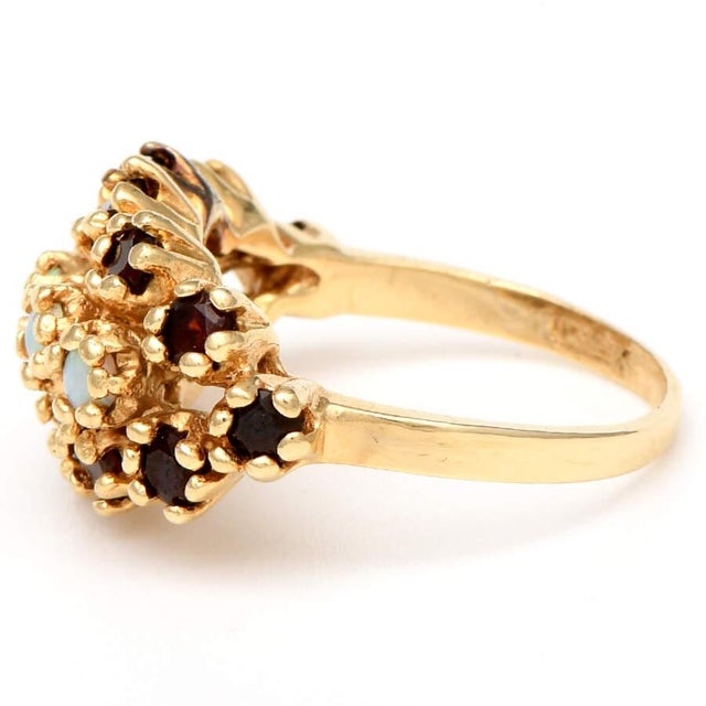 Contemporary 14KY Vintage Garnet(1.65) & Opal(0.40) Cluster Ring, size 7.5 For Sale - Image 3 of 5