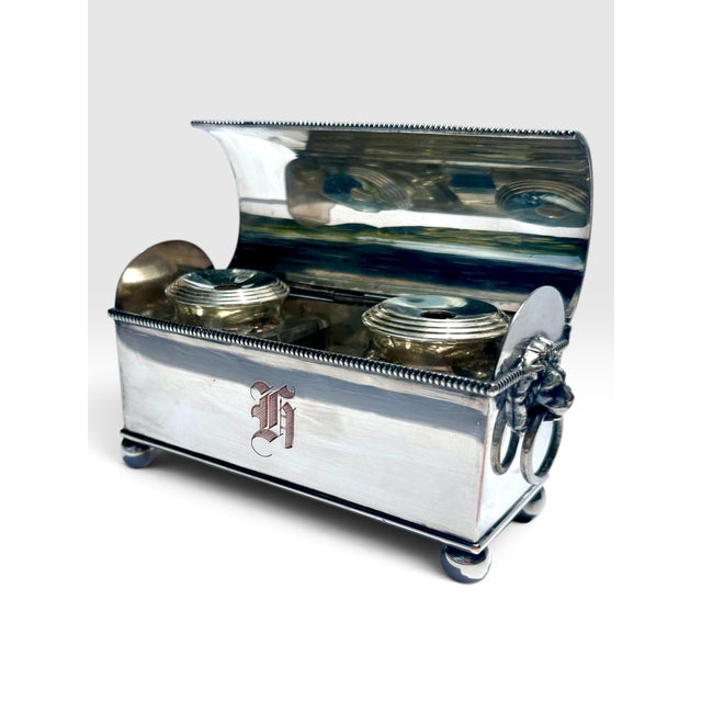 Metal Early 20th C. English Silver-Plated Treasury Desk Casket Inkstand by W. Adams. For Sale - Image 7 of 12