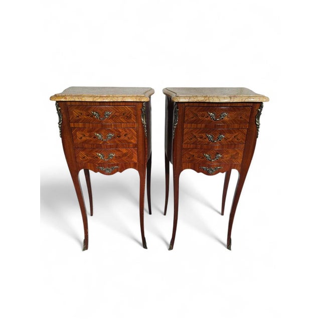 Late 19th Century 19th Century French Bedside Tables in Fruitwood with Siena Marble Tops, 1880s For Sale - Image 5 of 8