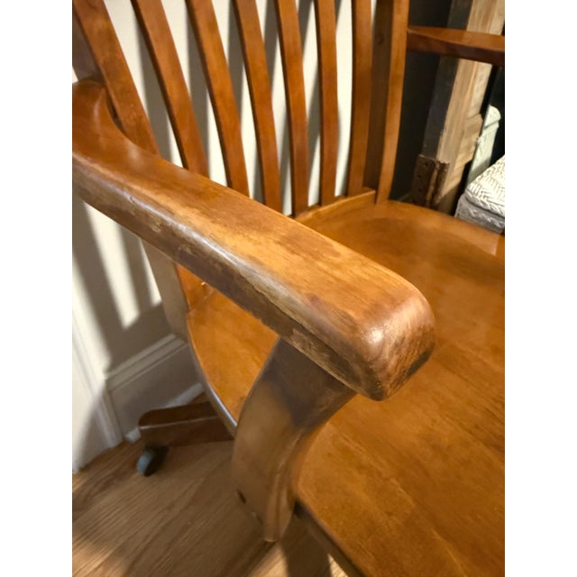 Wood Early 20th Century Wooden Banker’s Chair – Swivel Office Chair With Spring Tilt For Sale - Image 7 of 10