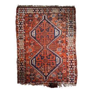 1900s Handmade Antique Persian Shiraz Distressed Rug For Sale