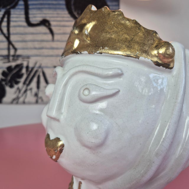1960s Handcrafted Italian Ceramic Planter in the Form of a Queens Head with Gilded Crown, 1970s For Sale - Image 5 of 12