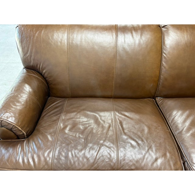 Modern Napa Brown Leather Sofa With Nail Head Treatment, Late 20th Century For Sale - Image 3 of 8