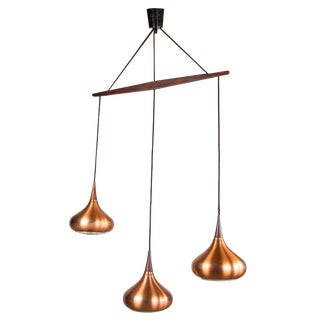 Large Danish Triple Suspension Ceiling Light in Metal & Rosewood by Jo Hammerborg for Fog & Mørup, 1965 For Sale