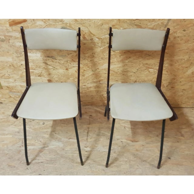 Set of Italian Modern Iron & Wood Boomerang Dining Chairs, 1960s For Sale - Image 4 of 4