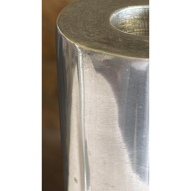 Mid-Century Modern MCM Modernist Sleek Cast Aluminum Statement Piece Candlestick Set For Sale - Image 3 of 9