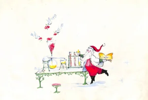 Lanvin Paris Santa with Perfume Bottles C1950s Artwork