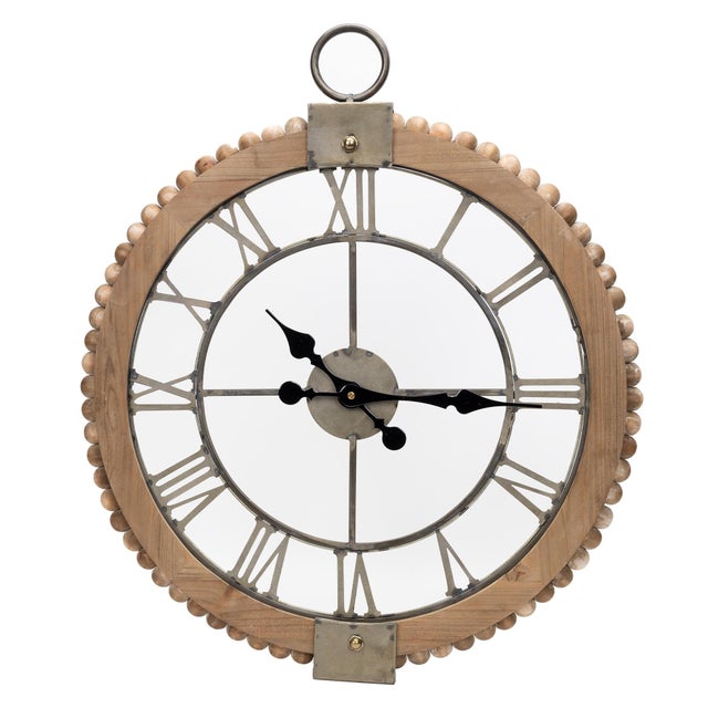 Elevate your home's aesthetic with the Beaded Wood Wall Clock with Metal Face. Measuring 30"H, this stunning piece...