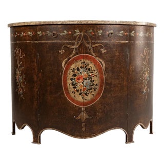 19th C Style Italian Painted Turazza Demilune Console Cabinet For Sale