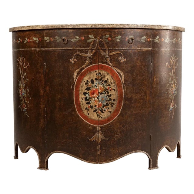 19th C Style Italian Painted Turazza Demilune Console Cabinet For Sale