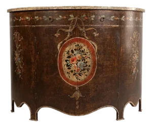19th C Style Italian Painted Turazza Demilune Console Cabinet