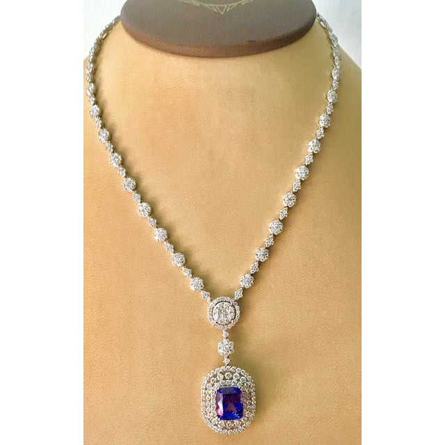 7 Carat Cushion Tanzanite and 13 Carat Diamond Pendant/ Necklace 18 Karat Gold For Sale - Image 13 of 18