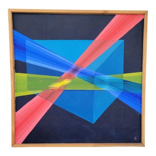 Geometric Abstract Painting on Canvas With Prism and Optical Effects For Sale