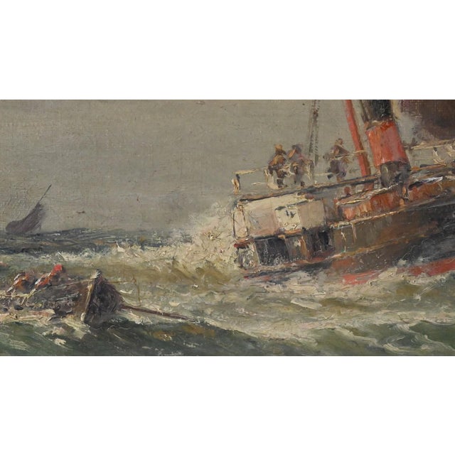Demont, Painting Entrance to the Port by Rough Seas, 1890s, Oil on Canvas For Sale - Image 12 of 17