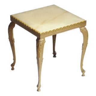 Vintage French Hollywood Regency Neoclassical Square Table with Brass and Onyx,1960s For Sale