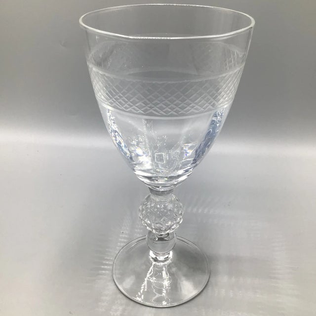 Morgantown Glass Morgantown "Eton" Water/Wine Goblets Cut Ball Stem, With Cross Hatch Band -Set of 6 Crystal Glasses For Sale - Image 4 of 13