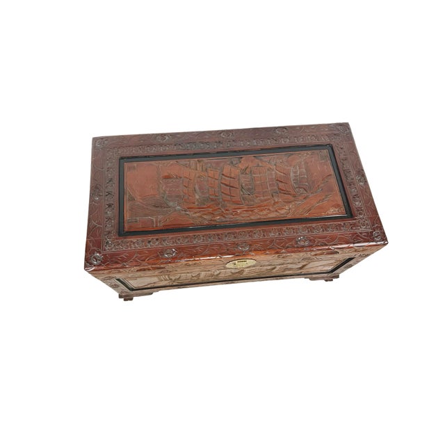 Vintage Asian Carved Wood Storage Chest With Figural Relief Panels For Sale In Philadelphia - Image 6 of 18