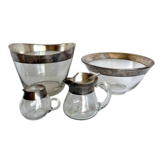 1950's Dorothy Thorpe Silver Band Glass Serving Set - Set of 5 For Sale