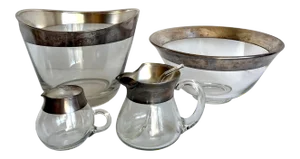 1950's Dorothy Thorpe Silver Band Glass Serving Set - Set of 5