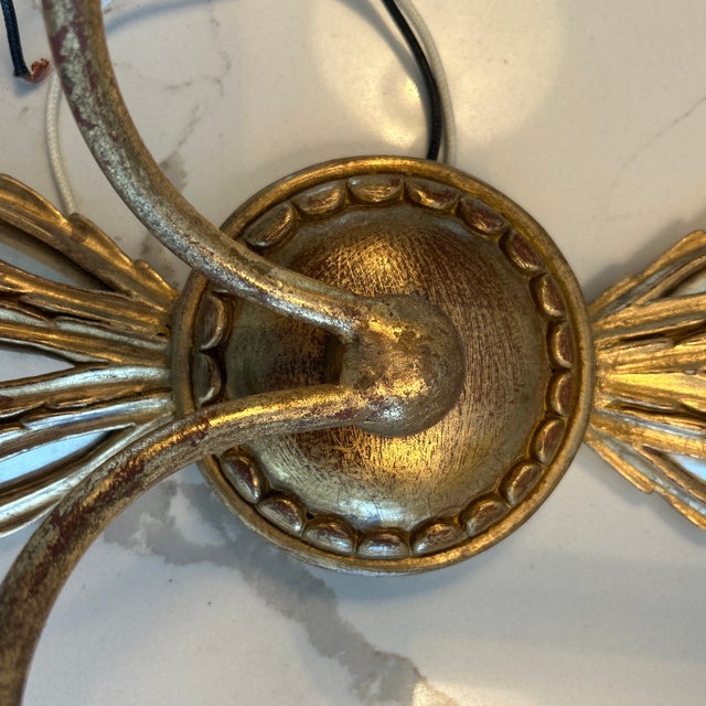 Vintage Mid-Century Italian Giltwood & Mirror Wheat Sheaf Two-Light Wall Sconces - a Pair For Sale - Image 10 of 12