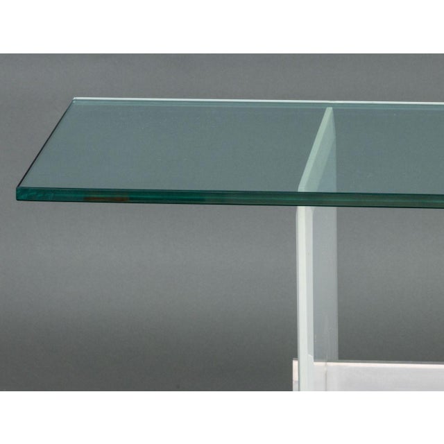 Modern Glass Top Console Table With Lucite and Steel Base For Sale - Image 4 of 9