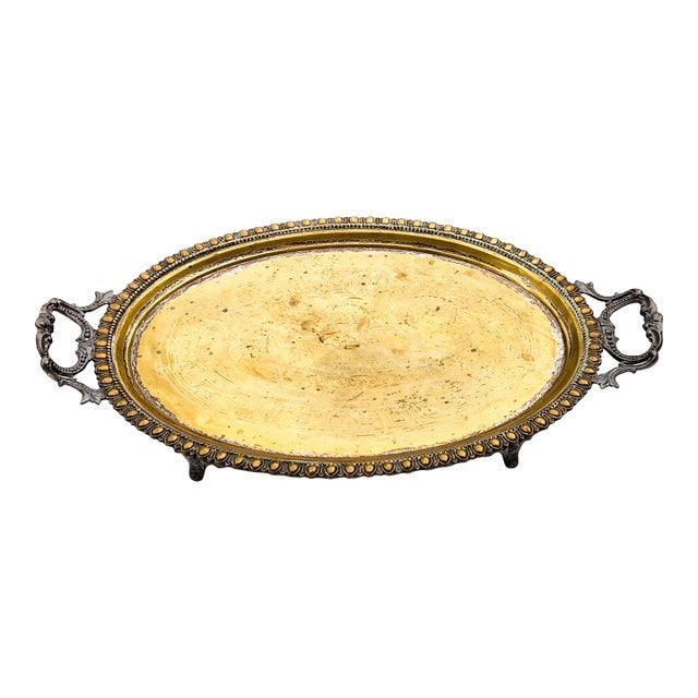19th Century Large Victorian Brass Tray With Handles and Feet For Sale