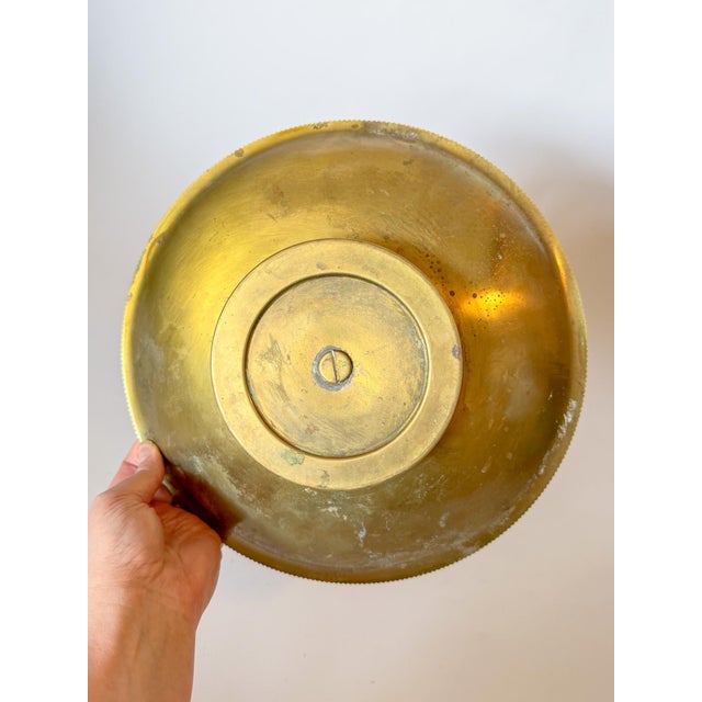 1930s Large Brass Pedestal Bowl Micro Scallop Edge for Chase Brass and Copper Company, 12" For Sale - Image 14 of 14