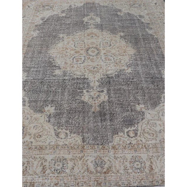 Distressed Turkish Vintage Carpet in Taupe, Dark Gray, brown, Tan and Cream Keivan Woven Arts rug/TU-MTU-4972. Turkish...