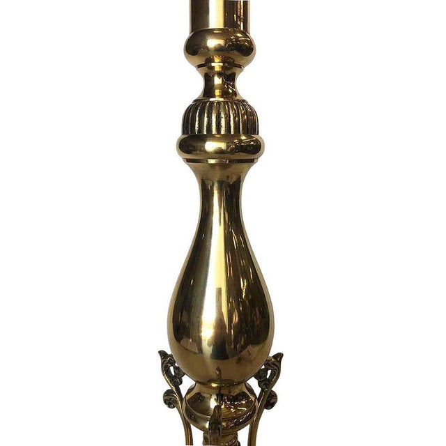 1970s 1970s Large Queen Anne Brass Patinaed Candle Stick Table Lamp For Sale - Image 5 of 8