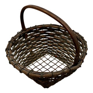 Great Authentic Antique Steel Wire & Ash Wood Splint Massachusetts Famous Ipswich Clam Diggers Gathering Basket For Sale