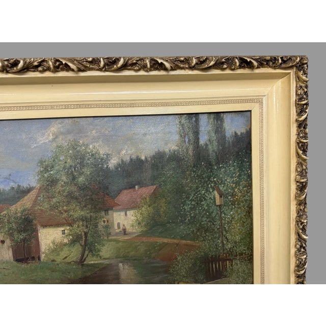 American Antique Oil on Canvas Landscape Painting of a Farm Scene W Ducks Signed Paul Becht 1902 For Sale - Image 3 of 11