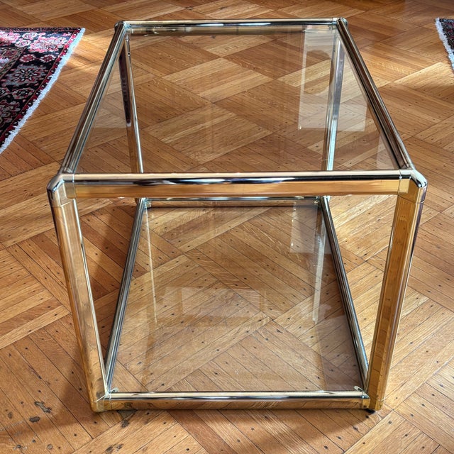Mid-Century Modern Two-Tier Glass Top Brass Side Table For Sale - Image 12 of 18