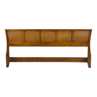 King Size Mid-Century Modern Headboard - Walnut and Cane For Sale