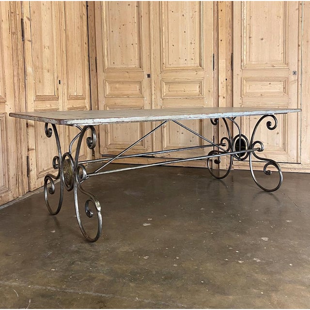 Mid-Century French Painted Oak and Wrought Iron Dining Table For Sale In Dallas - Image 6 of 13