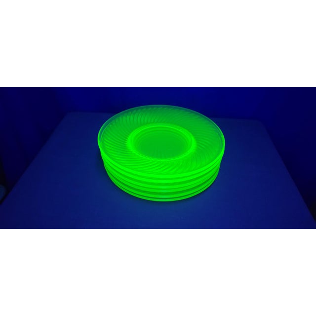 Transparent Green Uranium Glass Salad Plates Set of 6 Early 20th Century For Sale - Image 18 of 18