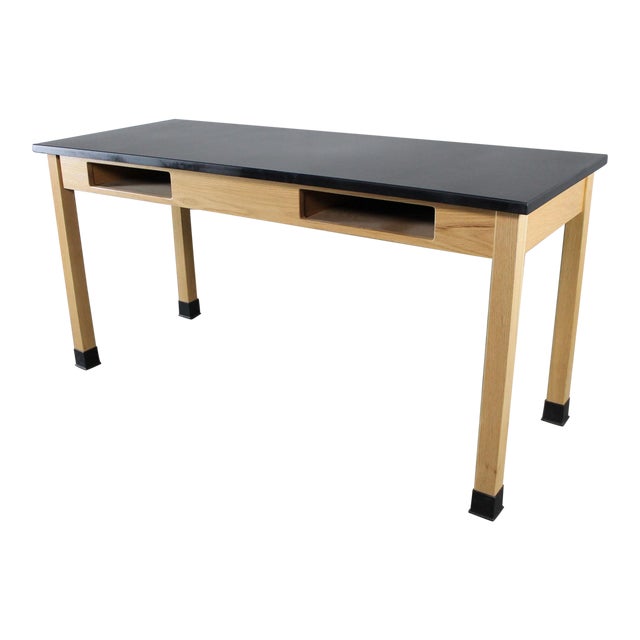 Industrial Laboratory Table, Oak With Black Epoxy Chairish