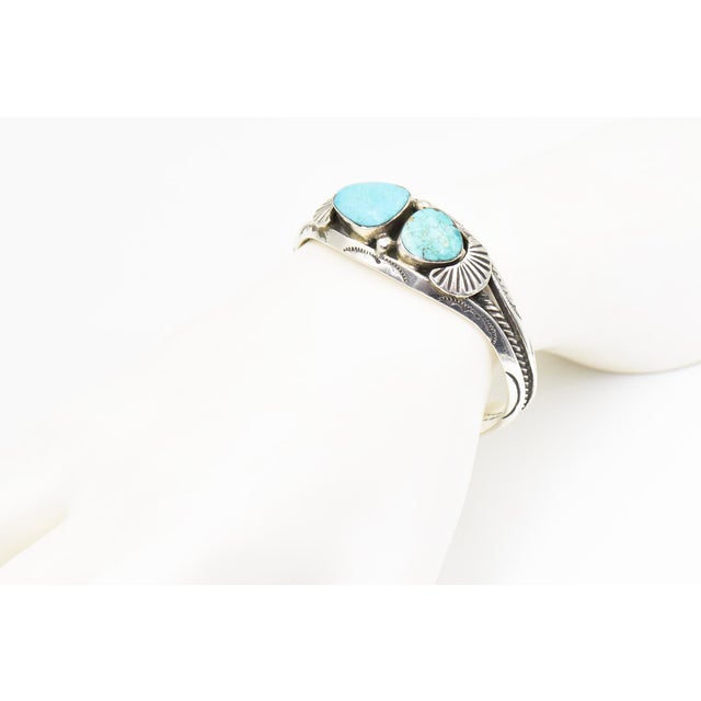 Late 20th Century Late 20th Century Southwestern Navajo Turquoise and Sterling Silver Cuff Bracelet by Delbert Chatter For Sale - Image 5 of 11