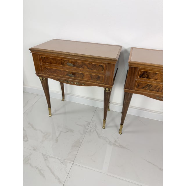 Brown Vintage Italian Bedside Tables with Pink Glass Top and Brass Feet, 1950s, Set of 2 For Sale - Image 8 of 18