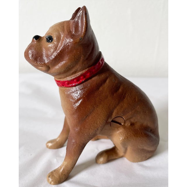 Figurative Vintage Cast-Iron Boxer Dog Bank For Sale - Image 3 of 9