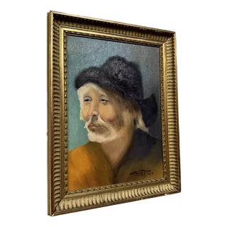 Maurice Terrot, Portrait of a Chinese Man in a Black Hat, 1960s, Oil on Canvas For Sale