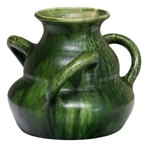 Belgian Art Nouveau Sculptural Green Glazed Tri-Handled Vase, 1910s